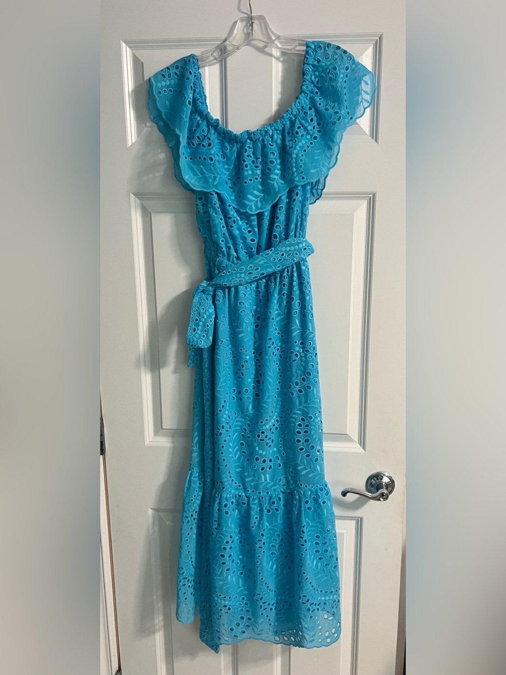 Lilly Pulitzer Turquoise Eyelet Off-Shoulder Maxi Dress